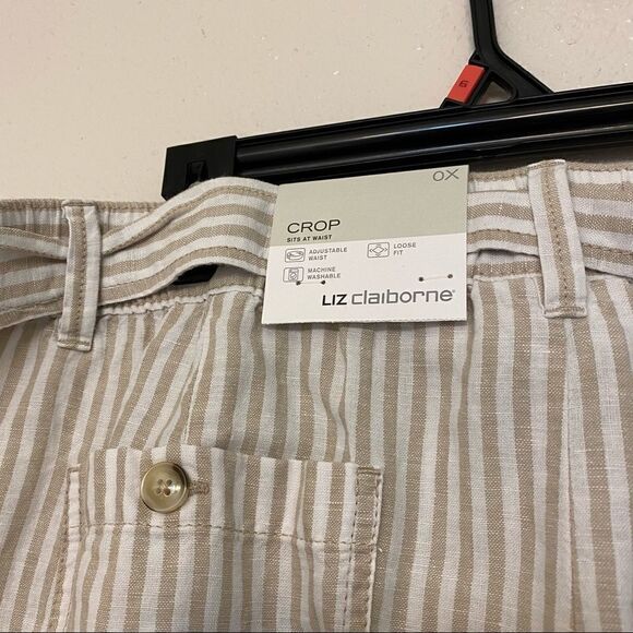 Liz Claiborne Belted tan flax Striped Crop Pants linen coastal beachy plus 2XL - Picture 5 of 14